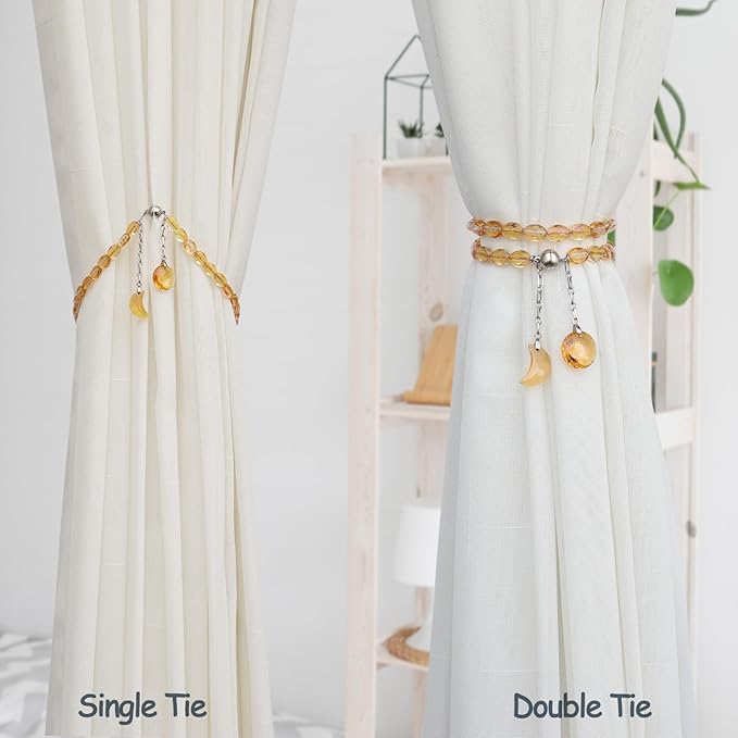 PEDOBO Magnetic Curtain Tiebacks, 2 Pack Crystal Beaded Sun & Moon Pendants Sheers/Draperies Holdbacks for Window Home Office Decor (Gold)
