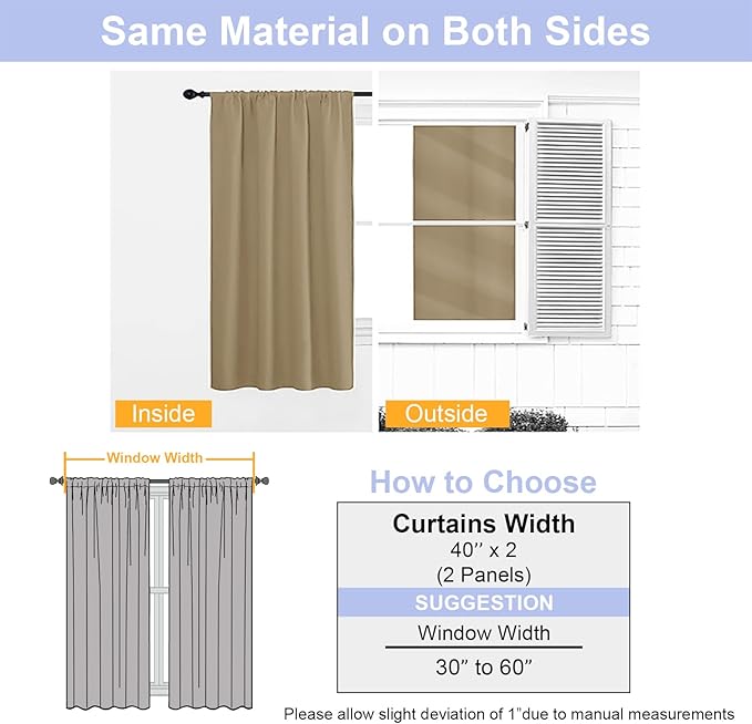 Simplebrand Ava Taupe Short Blackout Curtains for Bedroom 54 Inches Long 2 Panels Set, Solid Thermal Insulated, Energy Saving Window Treatment Curtains Blackout Drapes, W40 x L54 Inch, Taupe