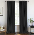100% Blackout Shield Linen Blackout Curtains for Bedroom 63 Inches Long, Back Tab/Rod Pocket Living Room Drapes, Thermal Insulated Blackout Curtains 2 Panels Set, 50" W x 63" L, Black