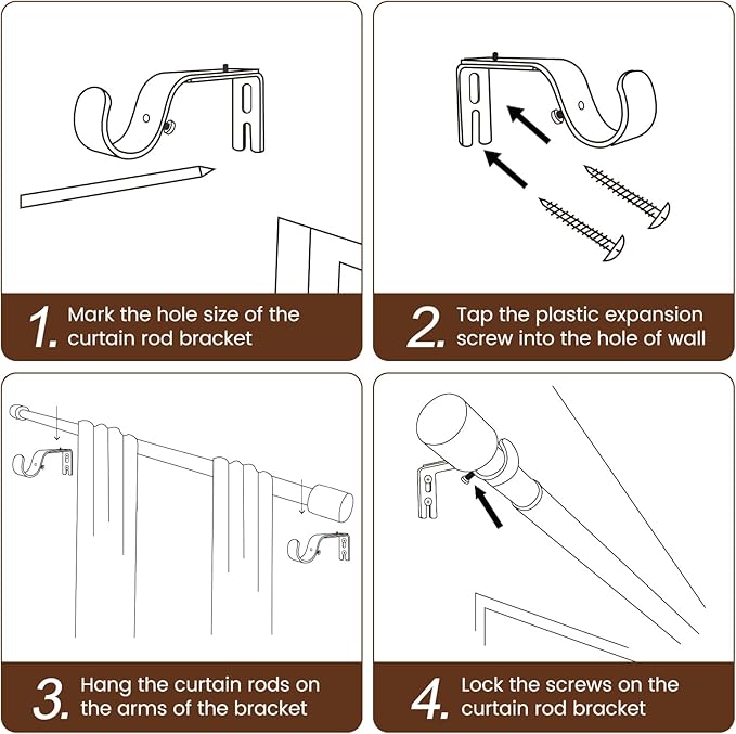 1” Diameter Curtain Rods Itself is 30 to 60 inch 1 Pack Fit 30-54 inch Window with Heavy Duty Adjustable Rod Matte Wood Grain Splicing Metal Extra Long Curtain Rod for Windows