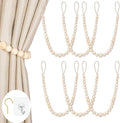 Wood Bead Curtain Tiebacks, KLOGTSIND Set of 6 Curtain Holdbacks for Thin or Thick Window Draperies, Boho Farmhouse Curtain Tiebacks with Hooks, Curtain Tie Backs for Home Office Room Decor
