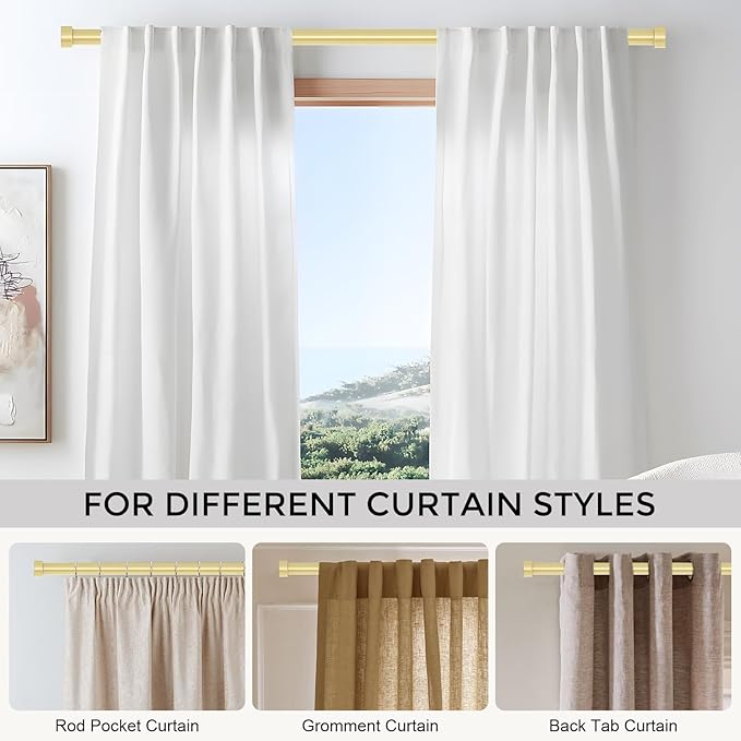 VOIIY 2 Pack Gold Curtain Rods for Windows 28 to 48 Inch(1.5-5 Feet),1" Diameter Drapery Rods with Modern Style End Cap Finials,Size:30''-60''