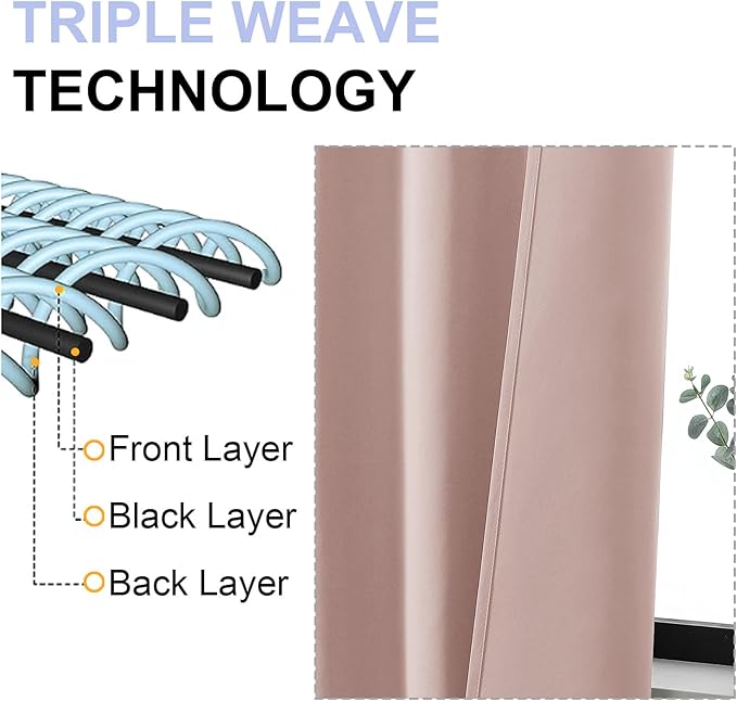 Simplebrand Ava Blush Short 24 Inches Blackout Curtain 2 Panels Set, Half Window Rod Pocket Privacy Curtain Tiers for Kitchen, Curtains Blackout for Bathroom Shades, W30 x L24 Inch, Blush