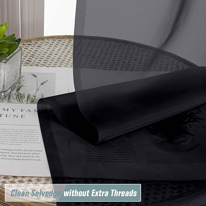 Halloween Black Sheer Curtains 84 Inches Long 2 Panels, Elegant Airy Transparent Light Filtering Window Curtains, Window Drapes for Living Room, Top Dual Rod Pocket Design, 2x42Wx84L Inches