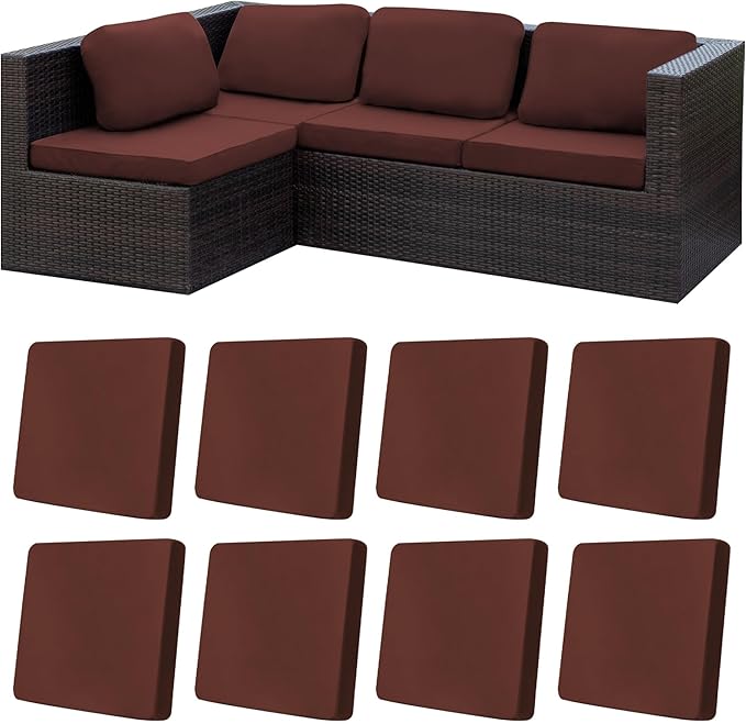 8Pcs Stretch Patio Cushion Covers,Outdoor Couch Covers Replacement,Outdoor Couch & Sofa Slipcovers,for Patio Furniture Cushion Covers,Washable Reusable Furniture Protector (Light Coffee,Cover Only)