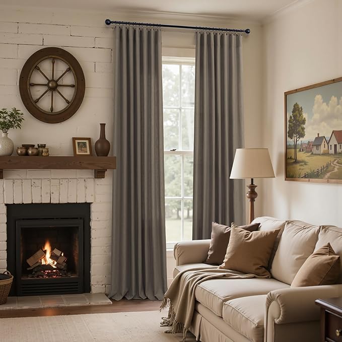 Dark Brown Linen Curtains for Living Room 108 Inches Long Semi Sheer Drapes Traditional Rustic Farmhouse Cottage Core Decor Chocolate Curtains for Sliding Glass Door Cabin 2 Panels 52 Wide 108 Length