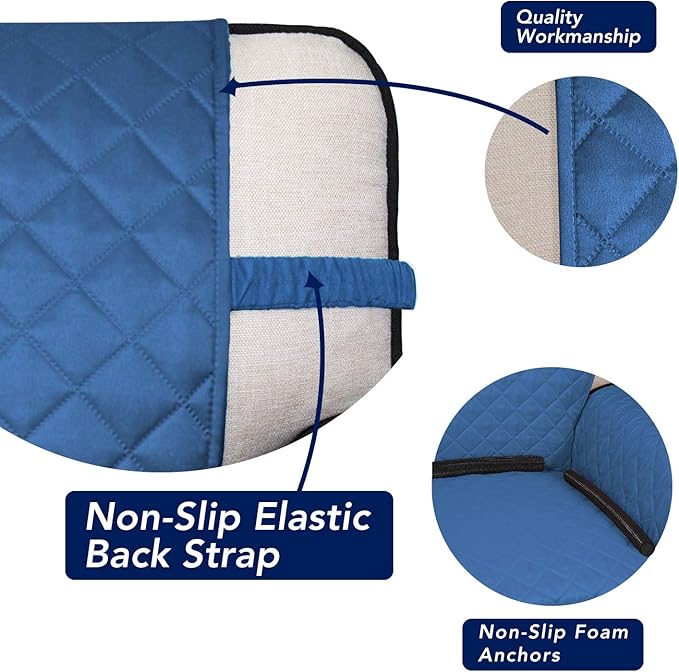 PureFit Reversible Quilted Sofa Cover, Water Resistant Medium Slipcover Furniture Protector, Washable Couch Cover with Non Slip Foam and Elastic Straps for Kids, Dogs, Pets (Loveseat, Blue/Ivory)