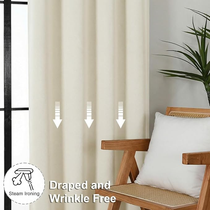 Simplebrand Ava Ivory Short 36 Inches Light Filtering Curtain 2 Panels Set, Half Window Rod Pocket Privacy Curtain Tiers for Kitchen, Curtains Light Filtering for Bathroom, W40 x L36 Inch, Ivory