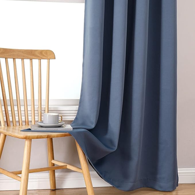 ChrisDowa 100% Blackout Curtains 84 inch Long for Bedroom with Black Liner, 2 Thick Layers Total Blackout Thermal Insulated Grommet Window Curtains 2 Panels Set (Stone Blue, 38 x 84 Inch)