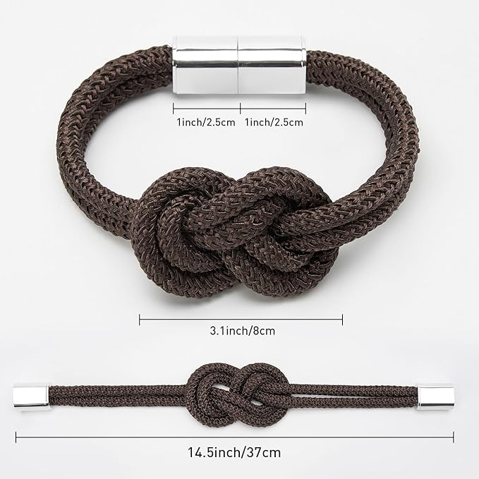 NICEEC 4 Pack Mini Magnetic Curtain Tiebacks Nordic Simple Style Drape Tie Backs Elegant Hand Weave Rope Knot Decorative Curtain Holdbacks for Home & Office Thin Window Drapery (Coffee)