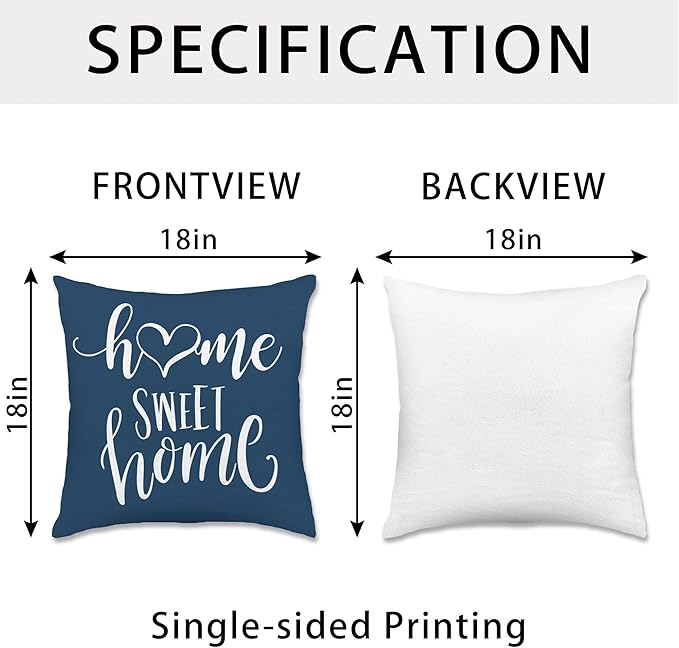 Hexagram Geometric Blue Pillow Covers 18x18 Set of 4, Decorative Outdoor Boho Modern Throw Pillow Covers, Home Sweet Home Farmhouse Cushion Case for Couch Sofa Bedroom Indoor Decor(No Insert)