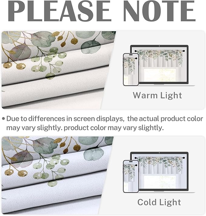 Emvency 4 Pack Valances Window Treatments, Green Eucalyptus Leaves Summer Blackout Adjustable Valances for Living Room Bathroom Bedroom Kitchen Over Sink, 52x18 Inch Rod Pocket