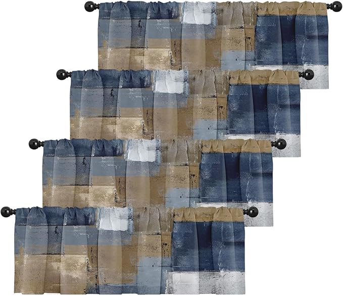 Emvency 4 Pack Valances Window Treatments, Abstract Modern Grey Brown Rustic Drapes Adjustable Curtain for Windows Living Room Kitchen Over Sink, 52x18 Inch Rod Pocket Valances