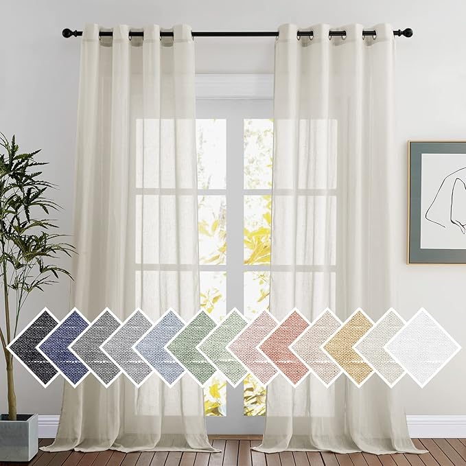 NICETOWN polyester Curtains for Windows 96 inch Length, Grommet Semi Sheer Vertical Drapes Privacy with Light Filtering for Bedroom/Living Room, Natural, W52 x L96, 2 Pieces