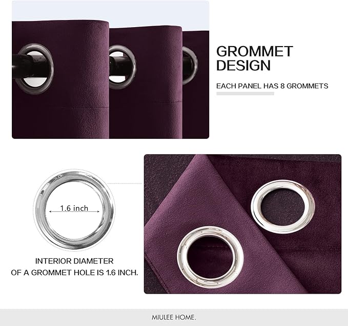 MIULEE Velvet Curtains Purple Orchid Elegant Grommet Thermal Insulated Soundproof Room Darkening Curtains/Drapes for Classical Living Room Bedroom Decor 52 x 96 Inch Set of 2