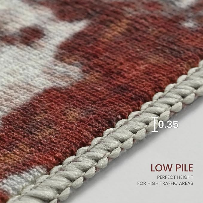 Living Room Rug 9x11 Beige Area Rugs Machine Washable Abstract Boho Large Rug Non-Slip Non-Shedding Faux Wool Indoor Vintage Carpet for Bedroom, Classroom, Dining Room, Kids Playroom