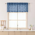 Chyhomenyc Dusty Blue Sheer Valances for Windows 18 Inch Length 2 Pcs, Light Filtering Leaf Textured Cafe Short Kitchen Curtains, Top Small Curtain for Living Room Bedroom Basement, 42" W x 18" L