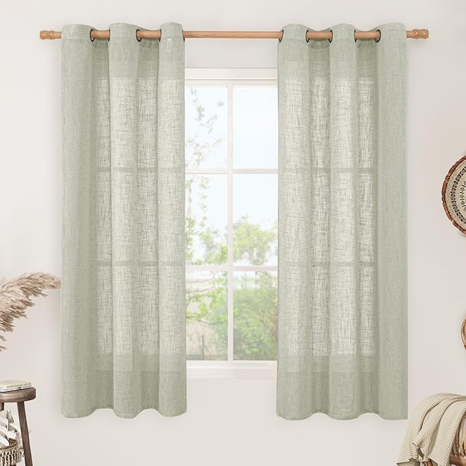 LAMIT Linen Curtains 63 inch Length 2 Panels for Living Room, Light Filtering Panels Bronze Grommet Neutral Textured Drapes for Bedroom/Office, Sage Grey, 34 x 63 Inch