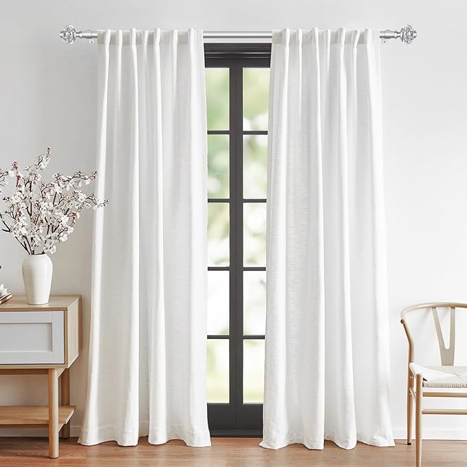 2 Pack Silver Curtain Rods for Windows 48 to 84 Inch, USFOOK 7/8 inch Telescoping Splicing Drapery Rods 32 to 86 Inch, Decoration for Home with Decorative Translucent Finials