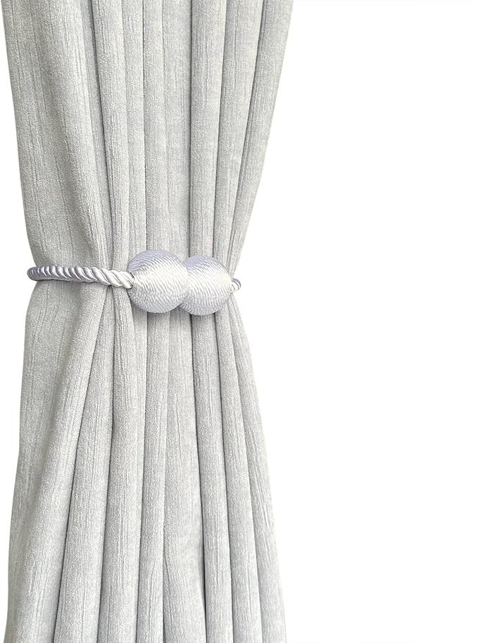Melaluxe 4 Pack Magnetic Curtain Tiebacks, Decorative Curtain Holdbacks for Window Décor (White)