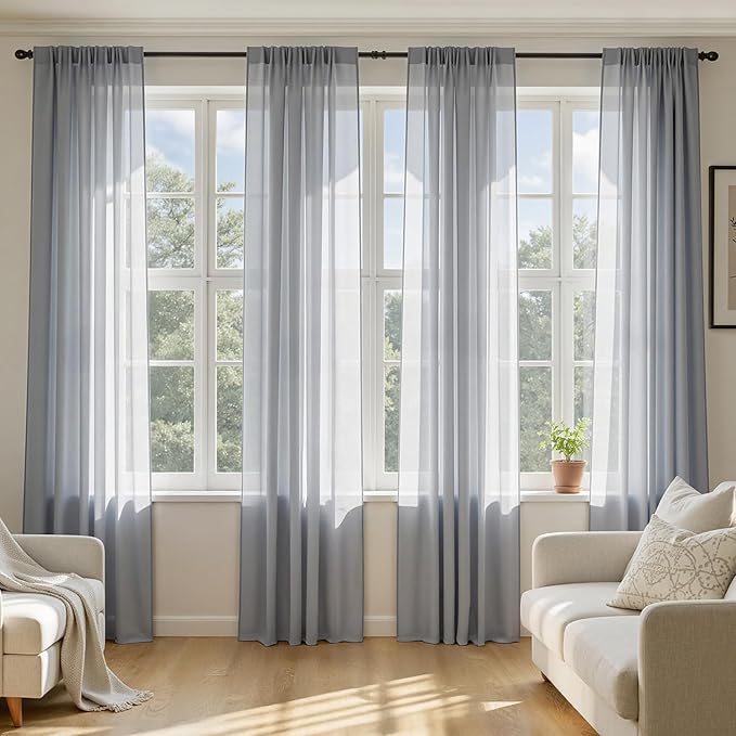 MIULEE Dark Grey Sheer Curtains 72 Inches Long, 4 Panels Set, Rod Pocket Light Filtering Window Drapes for Bedroom and Living Room, Elegant Airy Fabric, 54 x 72 Inches