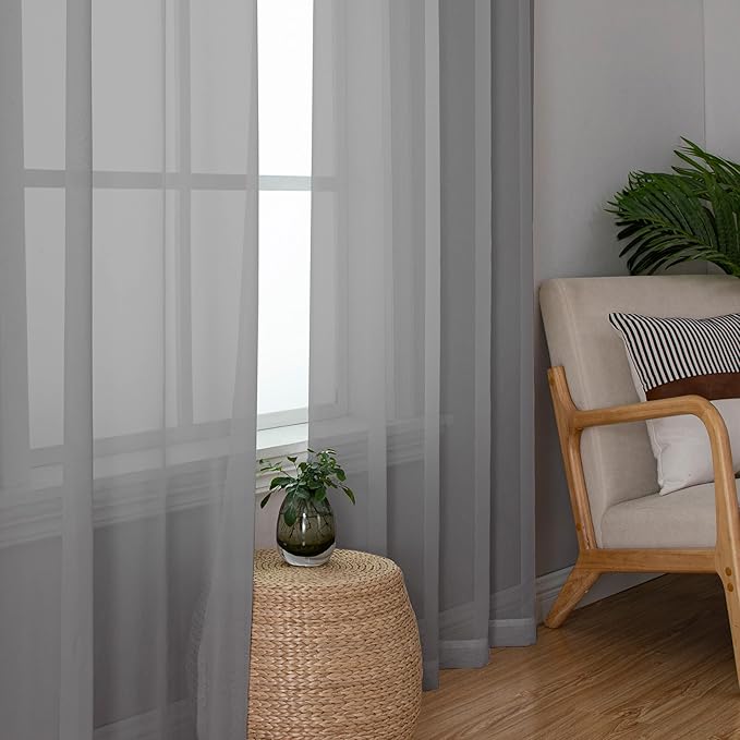 Chyhomenyc Sheer Grey Curtains 84 inches Long 2 Panels Set, Lightweight Solid Elegant Window Curtain Panels/Drapes/Treatment for Bedroom Living Room (42 X 84 Inches, Charcoal Grey)
