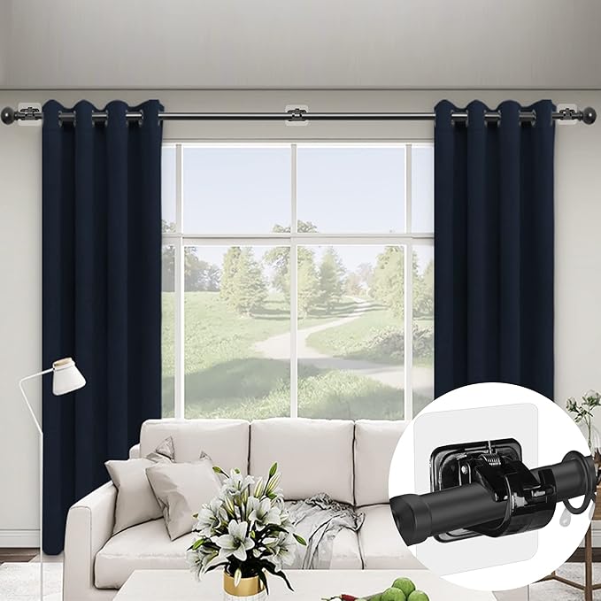 Codoule 8PCS No Drill Curtain Rod Brackets No Drilling Self Adhesive Curtain Rod Holder Hooks Nail Free Curtain Rod Hooks Curtain Hangers for Bathroom Kitchen Home Bathroom and Hotel (Black)