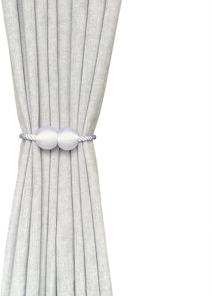 Melaluxe 6 Pack Magnetic Curtain Tiebacks, Decorative Curtain Holdbacks for Window Décor (White)