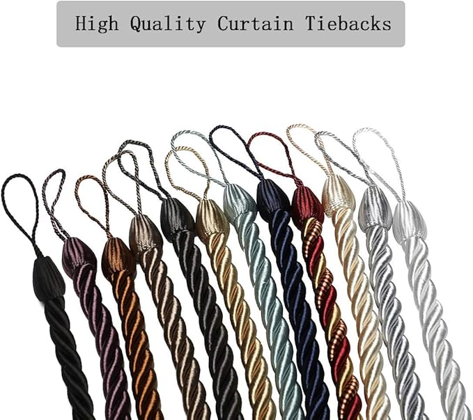 BEL AVENIR Curtain Tiebacks Ropes Tie-Backs, Handmade Curtain Holdbacks (Black, 2pack)