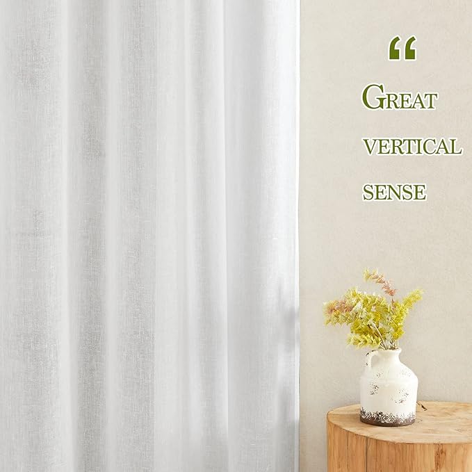 NICETOWN White Living Room Curtains Extra Long 135 inches Long, Grommet Linen Curtains & Drapes Privacy with Light Filtering Window Treatment for Bedroom, W52 x L135, 2 Panels