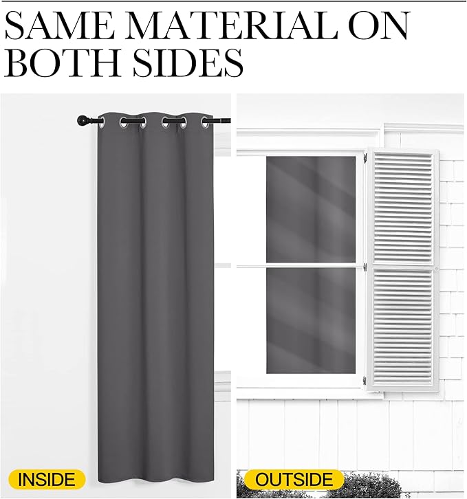 NICETOWN Grey Blackout Curtain Panels for Bedroom, 2 Panels, W29 x L36-inch, Thermal Insulated Grommet Top Blackout Draperies and Drapes for Basement