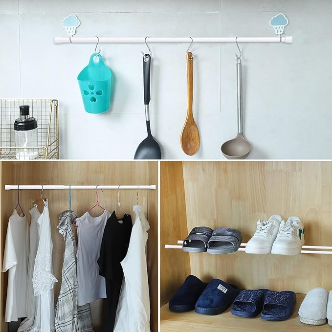 AIZESI Spring Tension Rods Adjustable Tension Curtain Rod Small Tension Rod No Drilling Expandable Spring Loaded Curtain Tension Rod（White,18" to 28"-4Pcs)