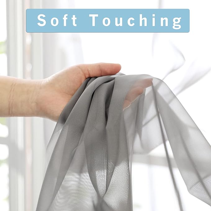 OWENIE Sheer Curtains 96 Inch Length, Elegant Sheer Curtains for Bedroom, Window Voile Sheer Curtain Panels/Drapes/Treatment for Living Room, 2Pcs, Each 42" W x 96" L, Charcoal Gray
