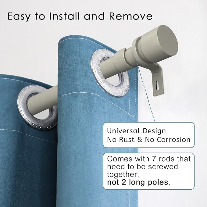 Byondeth Curtain Rods for Windows 16 to 120 Inches Adjustable Length 1 Inch Diameter Window Curtain Rod with Aluminium End Cap, Brushed Nickel