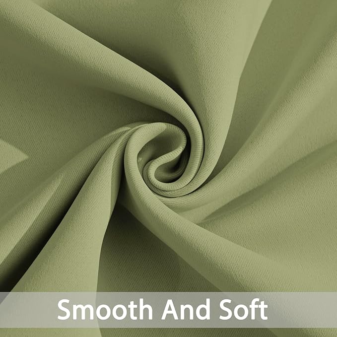 Yakamok Solid Blackout Curtains with Grommet Top, Thermal Insulated Room Darkening Drapes for Bedroom(Sage Green, 52Wx72L, One Pair)