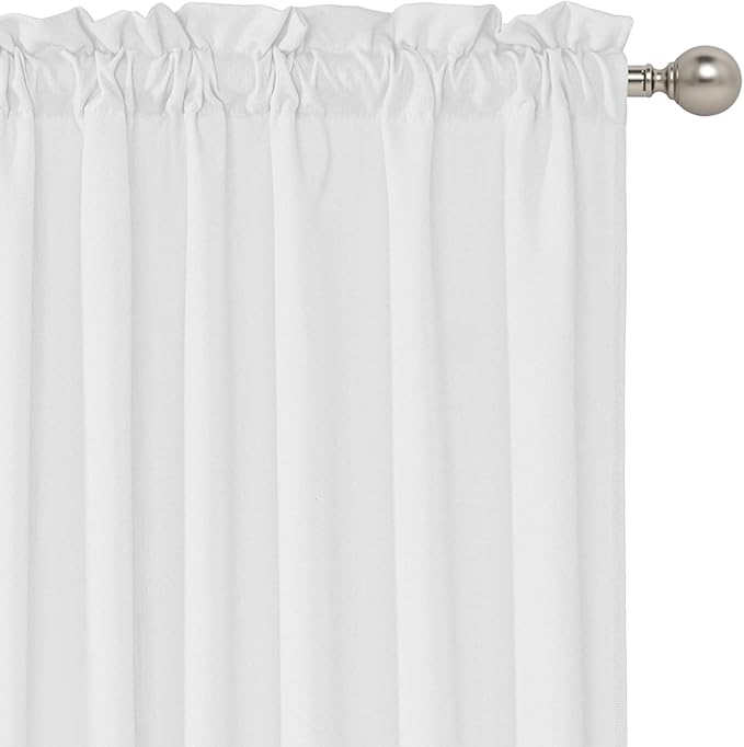 RYB HOME 2 Panels Valance for Windows Thick Faux Linen Blended Light Filtering Privacy Protect Short Swag Topper for Bedroom Bathroom, Rod Pocket, White, W 36 x L 63 inch