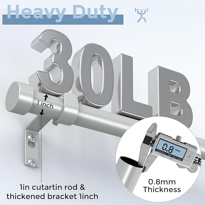 VOIIY Silver Curtain Rods for Windows 72 to 144 Inch(6-12 Feet),1" Diameter Rods with Modern Style End Cap Finials,Size:36-144 Inch,Antique Silver
