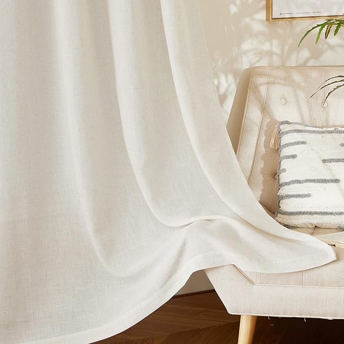 NICETOWN Linen Burlap Bedroom Curtains 63 inches Long, Grommet Semi Sheer Flax Linen Weve Drapes Privacy with Light Filtering Window Treatmentes for Kids Room, W42 x L63, Set of 2