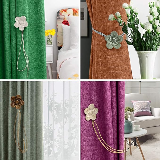Lewondr Vintage Magnetic Curtain Tieback, 1 Pair Resin Flower Curtain Drapery Holdback Window Curtain Decorative Buckle Holder for Home Cafe Balcony - Silver