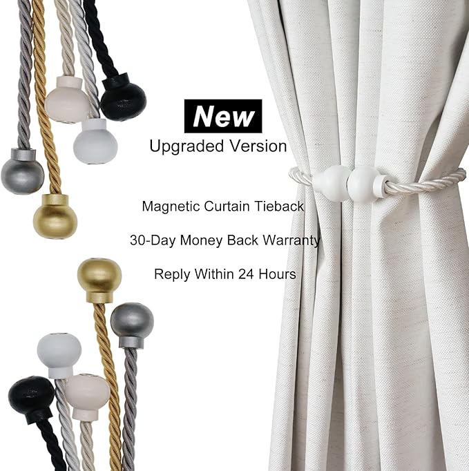6 Pack Magnetic Curtain Tiebacks Modern Handmade Rope Curtain Tie Backs Decorative Drapes Weave Holdbacks for Home Outdoor Bedroom Office Decorative Curtain, White