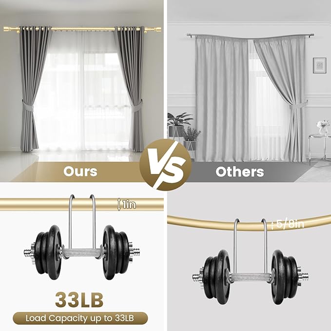 1” Diameter Gold Curtain Rod Itself is 30-60 inch 1 Pack, Fit 30 to 54 Windows with Heavy Duty Adjustable Telescopic Rod，Splicing Metal Extra Long Curtain Rod for Windows Sliding Glass Door