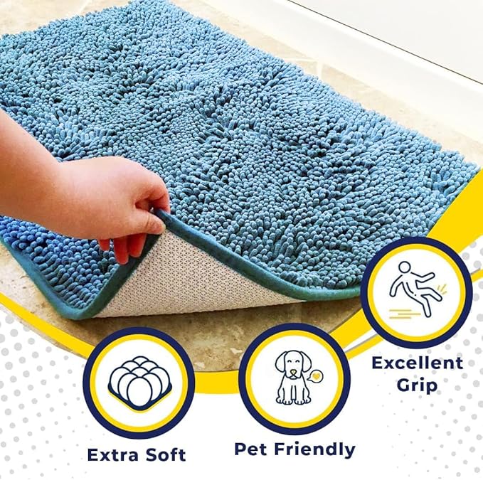 Muddy Mat® | Super Absorbent Door Mat Indoor, Microfiber Quick Dry Chenille Entryway Rug, Non-Slip Front Door Mat, Indoor Mats for Entryway, Machine Washable Pet Rug, Sky Blue 24" x 72"
