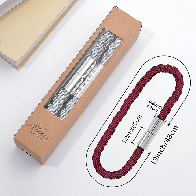 NICEEC 4 Pack Strong Magnetic Curtain Tiebacks Modern Simple Style Drape Tie Backs Convenient Decorative Weave Rope Curtain Holdbacks for Thin or Thick Home & Office Window Draperies (Wine Red)