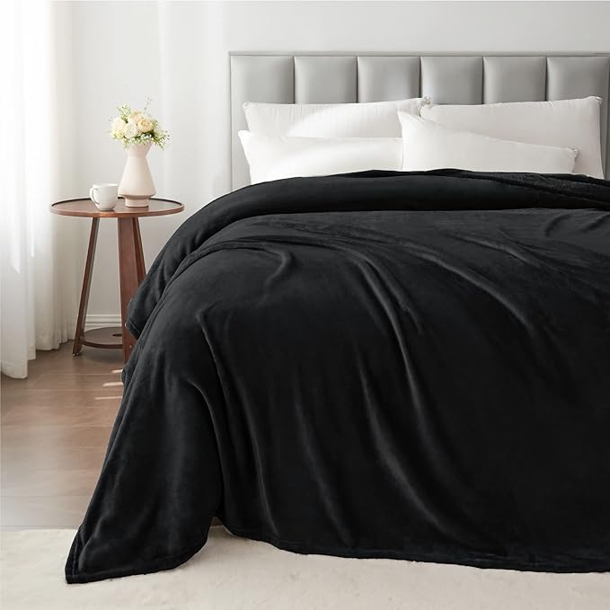 BEDELITE Fleece Blanket Black Full Blankets for Couch & Bed, Luxury Plush Cozy Fuzzy Blanket 84" x 90", Super Soft Warm Lightweight Throw Blanket for Travel Camping