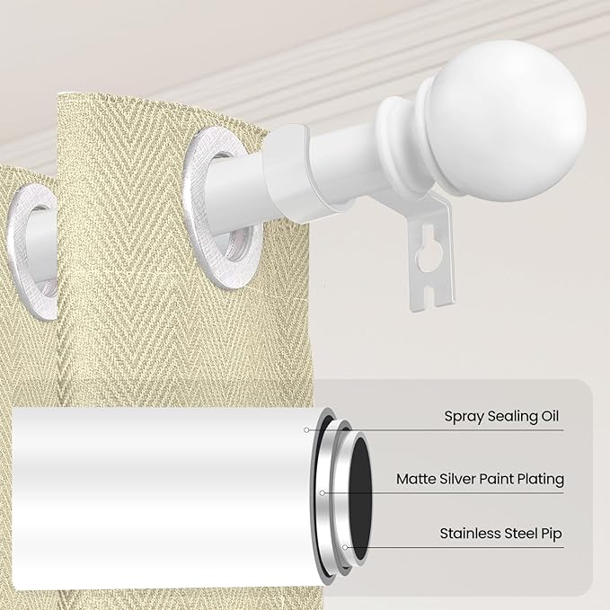 White Curtain Rods for Windows 48 to 84 or 88 Inches Max-2 Pack 5/8'' Metal Heavy Duty Curtain Rods Set - Rustic Decorative Drapery Rods with Brackets for Farmhouse, Bedroom(4-7.5 Feet)