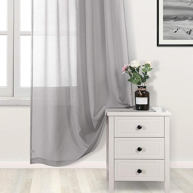 DWCN Grey Sheer Curtains Semi Transparent Voile Rod Pocket Curtains for Bedroom and Living Room, 52 x 84 inches Long, Set of 2 Panels