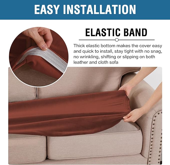 H.VERSAILTEX Velvet Stretch Individual Couch Cushion Cover Plush Cushion Slipcover for Loveseat Sofa Cushion Furniture Protector Seat Cushion Sofa Cover (1 Piece Sofa Cushion Cover, Rust)