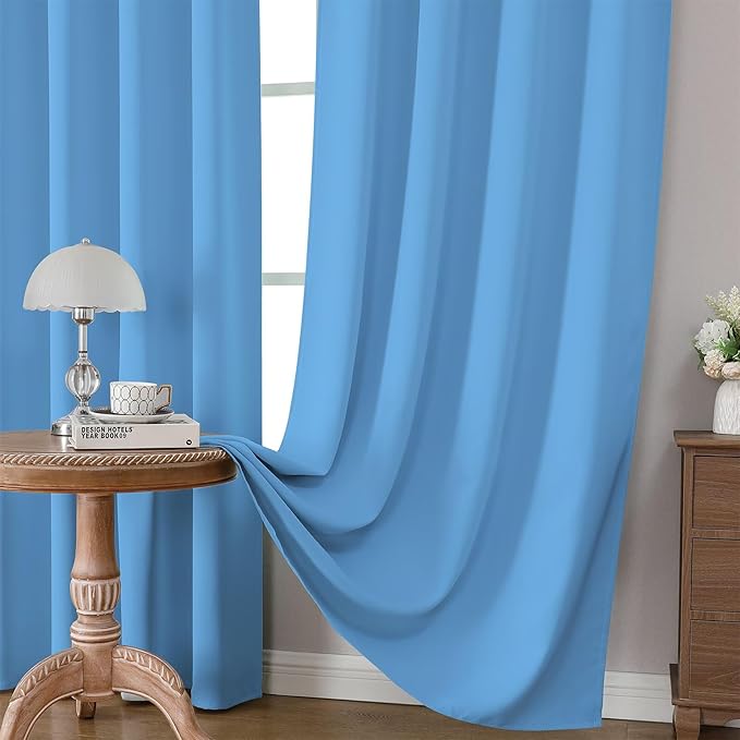CUCRAF Light Blue Blackout Curtains 108 inch Length 2 Panels Set, Rod Pocket Room Darkening Drapes for Bedroom Living Room, Insulated Thermal Light Blocking Window Curtain (W52 x L108 Inch)