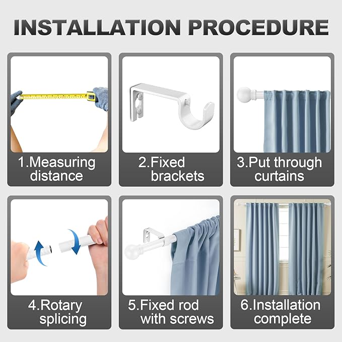 White Curtain Rods for Bedroom with Brackets,5/8 Inch Diameter Small Window Curtain Rod Adjustable 32 to 48 Inches,Easy Install Drapery Rods