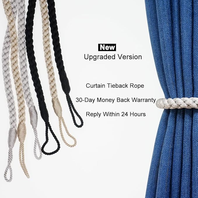 Curtain Tiebacks Ropes, 2pcs Decorative Handmade Tie Backs Boho Curtain Holdbacks Holders Cord for Window Sheer Drapes Indoor Outdoor, Off White